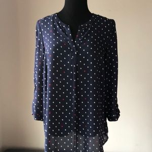Dalia Heart & Polka Dot Navy Blue Blouse - Size M